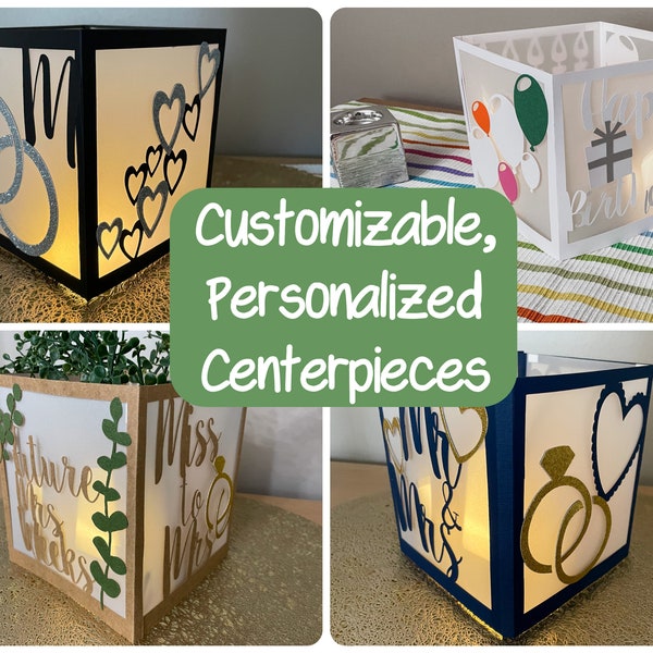 Customizable, Personalized Centerpiece, Lighted Centerpiece Set, Table Party Decor, Wedding Centerpiece, Baby, Bridal Shower Table Decor