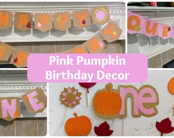 Otoño de calabaza rosa, decoración de cumpleaños temática de calabaza, nuestras decoraciones de cumpleaños de pequeña calabaza, nuestras decoraciones de primer cumpleaños de pequeña calabaza