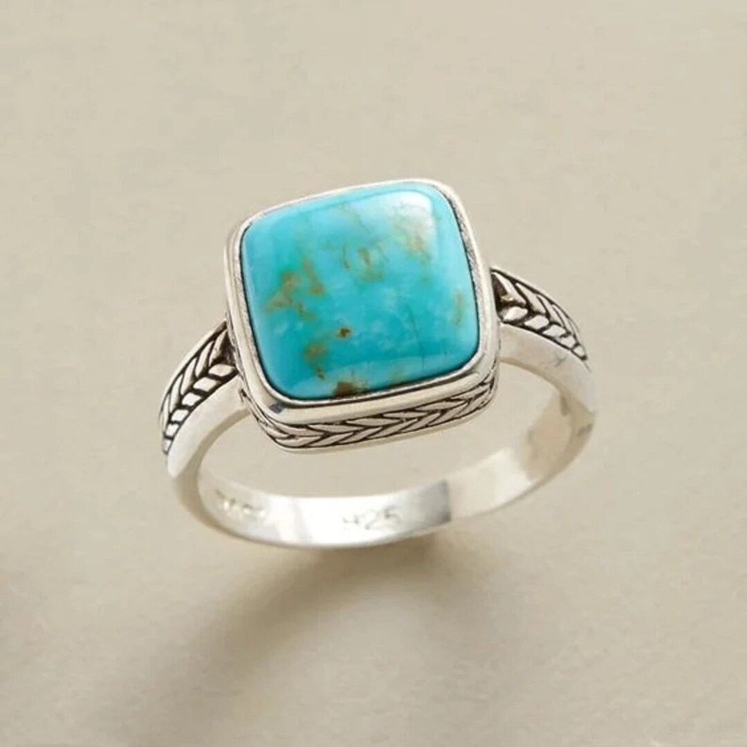 Vintage Turquoise Ring 925 Sterling Silver Raw Turquoise Ring Etsy