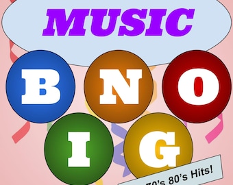 ¡Éxitos de los 60, 70 y 80! 75 canciones, 100 cartones de bingo.