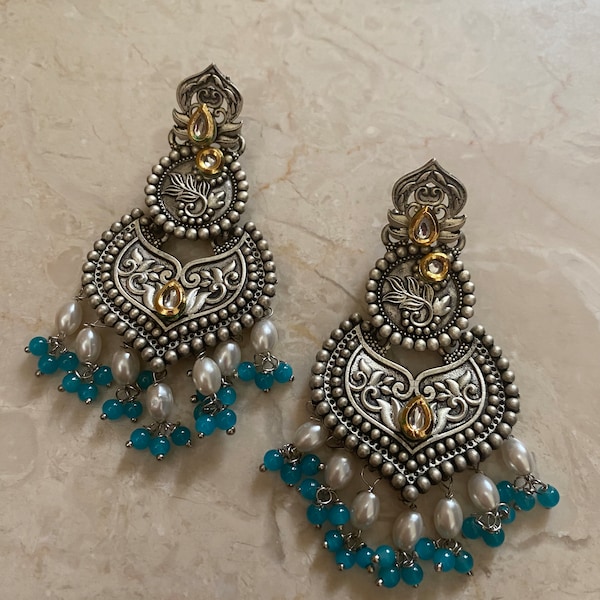 German Silver jewelry Statement earrings Oxidized earrings Kundan earrings Ethnic wear Gift for her Traditional jewelry Antique Fusion USA