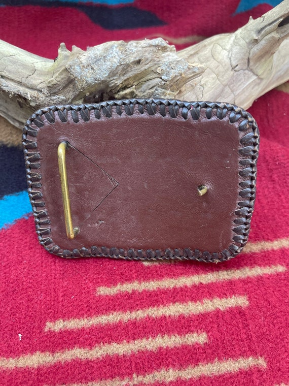 Vintage Leather Bull Belt Buckle - image 3