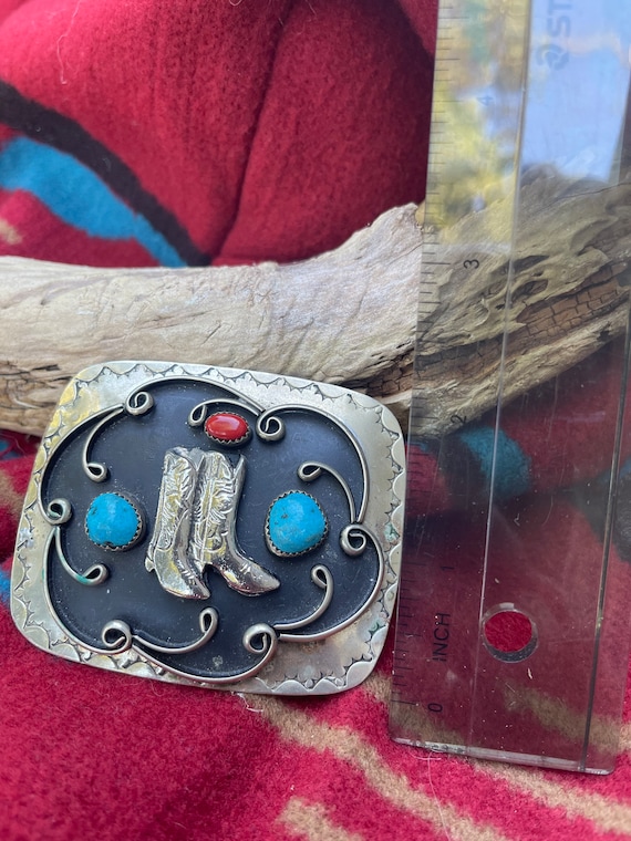 Vintage Silver Cowboy Boot and Turquoise Belt Buckle - Etsy