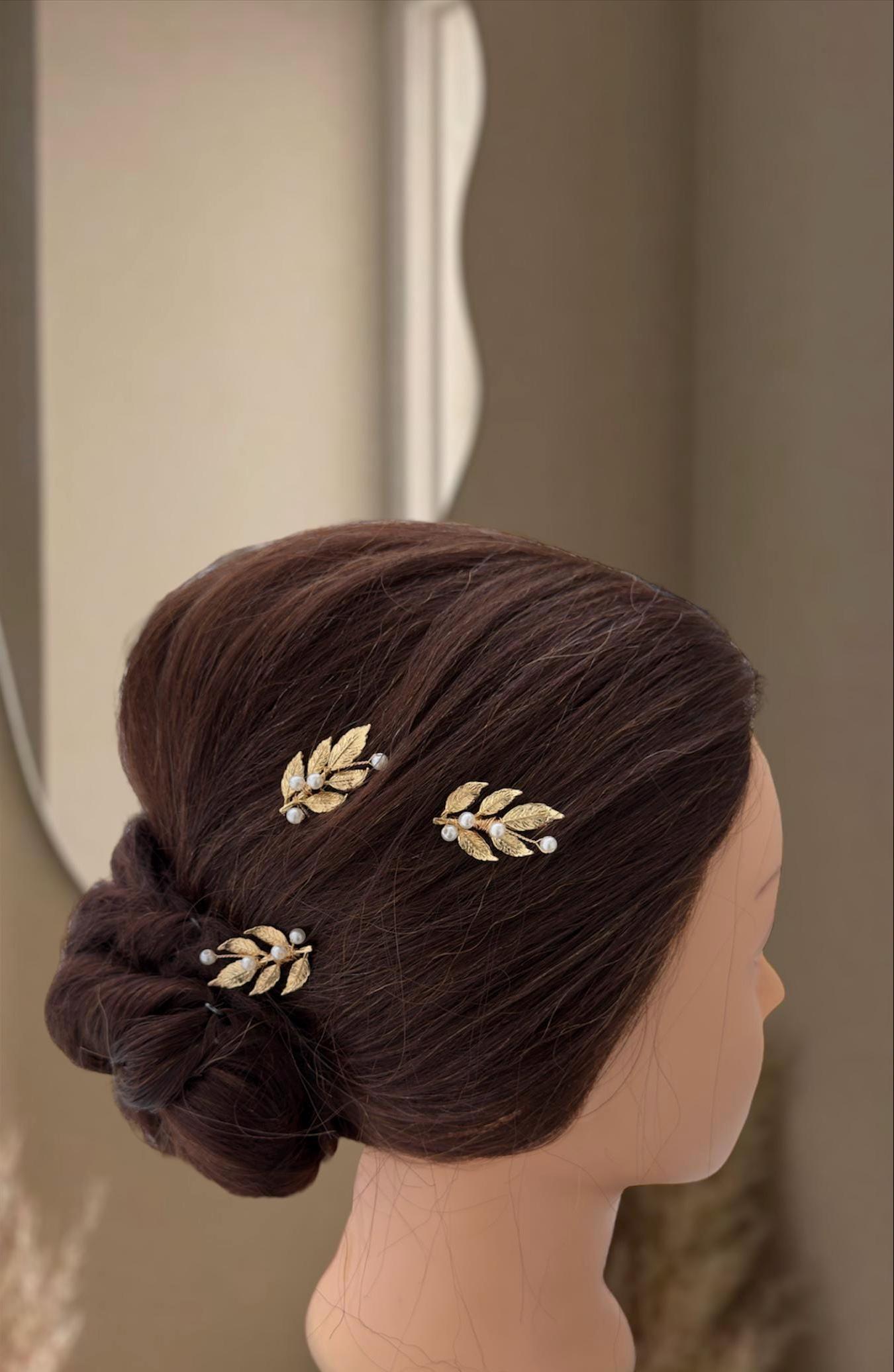 Gold Silver Hairpins Minimalist, Leaf Hairpins, Gold Branch 