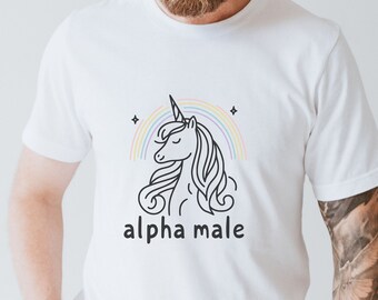 Ironic Alpha Male Unicorn Rainbow T-Shirt - Unisex Cotton Graphic Tee
