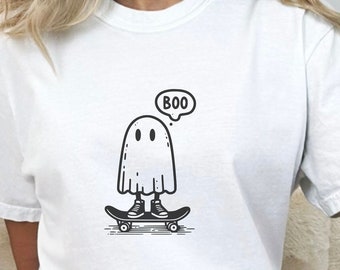 Funny Ghost on Skateboard Shirt, Halloween Graphic Tee