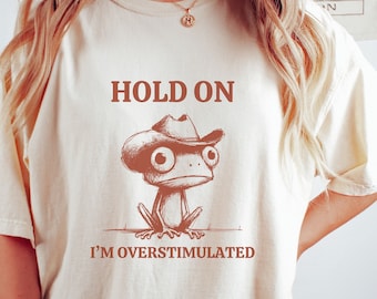 Overstimulated Frog Graphic Tee: Mental Health Meme Shirt
