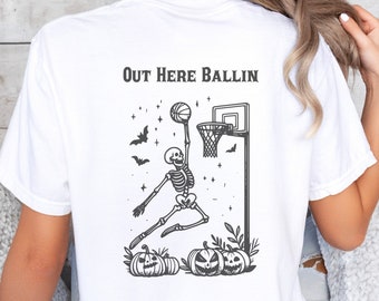 Skeleton Basketball Halloween T-Shirt – Comfort Colors Back Print