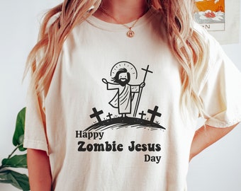 Frohe Ostern Lustiges Zombie-Jesus-Shirt – Unisex-Baumwoll-Grafik-T-Shirt