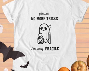 Funny Halloween Ghost Shirt – "Please No More Tricks" Graphic Tee