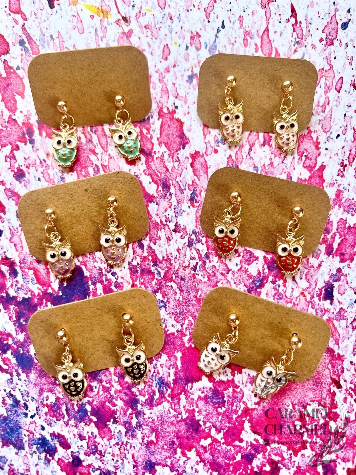 Caramel Charmed - Stud Owl Earrings