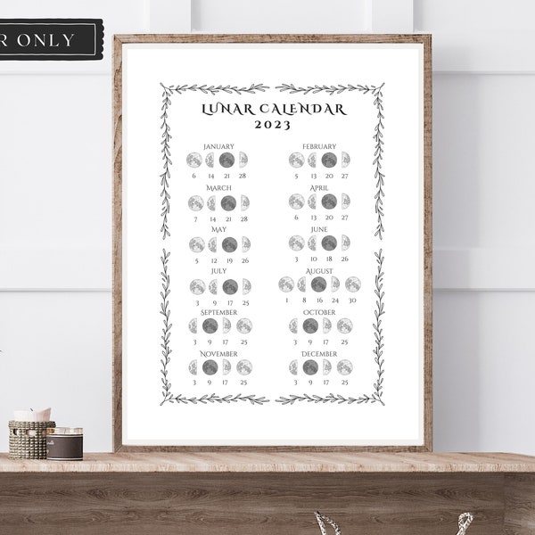 2023 Lunar Calendar | Printable Astrology Page, Moon Phase Poster