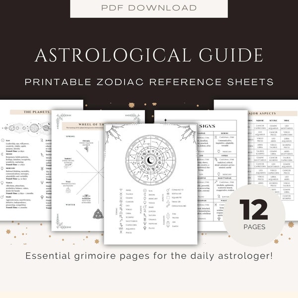 Astrology Guide Vol. 1 | Grimoire Pages, Zodiac Cheat Sheets, Printable Astrology Notes