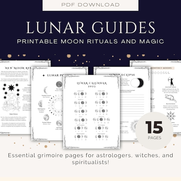 Lunar Guide Vol 1. Moon Magic Grimoire Pages for Beginning Witches or Astrologers | 2023 Planner Astrology Printable, Zodiac Cheat Sheets