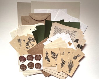 Herbalist Collector Pen Pal Stationery Kit | Bujo and Junk Journal Supplies, Ephemera, Handmade Paper Antique Vintage Letter Writing Pack