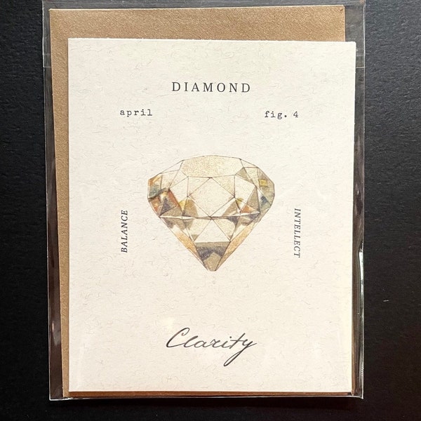 DIAMOND | April Birthstone Vintage Print A2 Greeting Card | Crystal Gift Birthday Card, Blank Inside, Handmade with Recycled Fiber Card