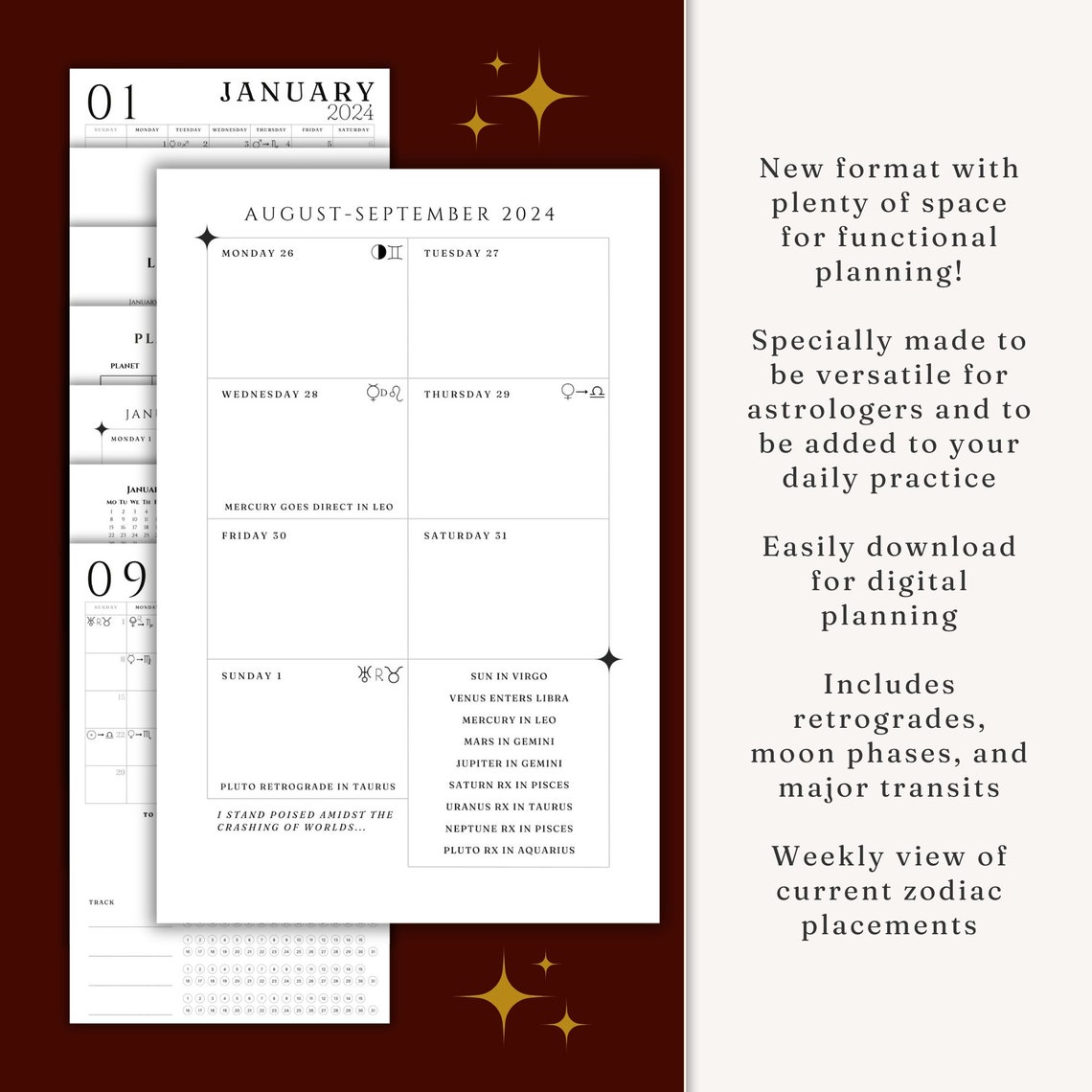 2024 Astrology Planner Transits, Retrogrades, Lunar Calendar