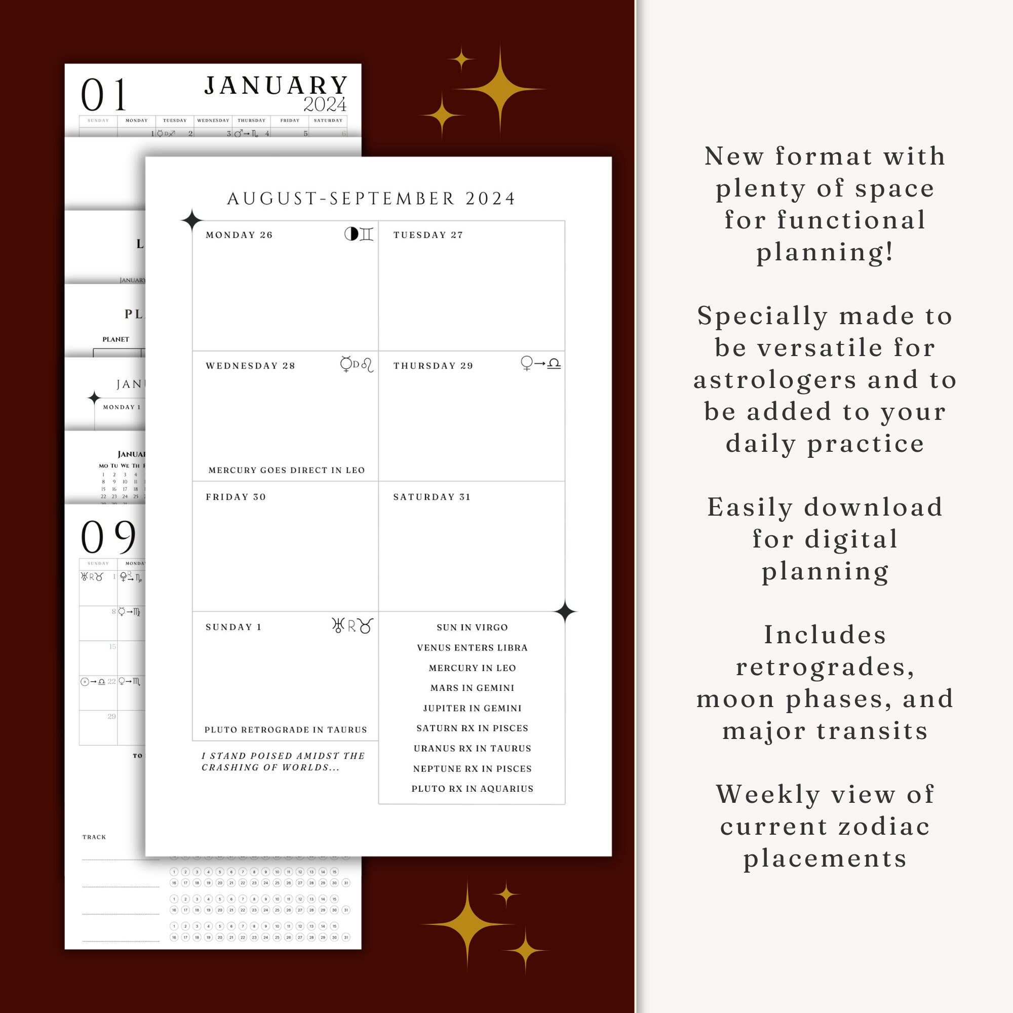 2024 Astrology Planner Transits, Retrogrades, Lunar Calendar