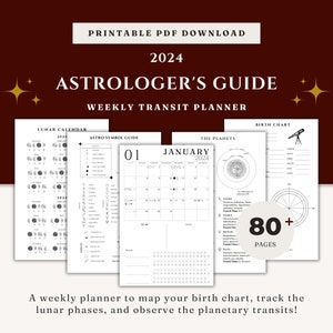 2024 Astrology Planner | Planet Transits, Retrogrades, Lunar Calendar, Zodiac Reference Cheat Sheets, Printable Weekly Astrologer's Guide