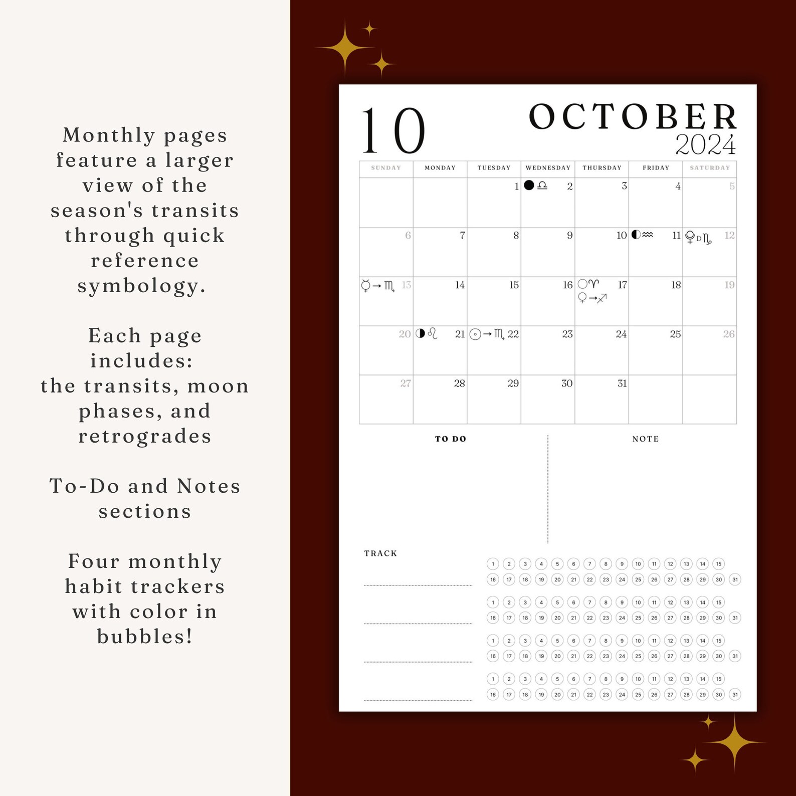 2024 Astrology Planner Transits, Retrogrades, Lunar Calendar