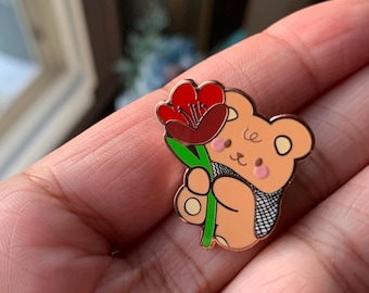 Keffiyeh Teddy Bear Hard Enamel Pin | Handmade Rose Gold Brooch