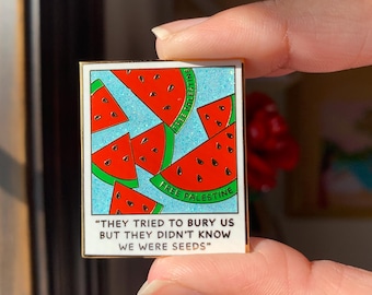 Palestine Watermelon Polaroid Enamel Pin | Glitter Ice Blue