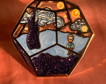 Handmade Van Gogh Terrarium Enamel Pin | art lover, starry night painting gift
