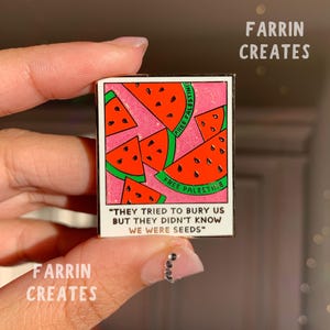 Palestine Watermelon Polaroid Hard Enamel Pin | Glitter Pink Details