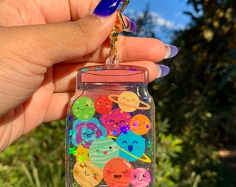 Universe in a Jar Holographic Keychain | Kawaii Space | Space Art | Galaxy, planet & stars | NASA