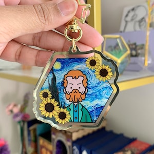 Porte-clés à bordure dorée Van Gogh | Cadeau inspiré par l&#39;art | Porte-clés impressionniste Van Gogh