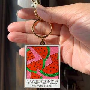 Palestine Watermelon Polaroid Metal Keychain | Free Palestine | Handmade hard enamel keychain with glitter details