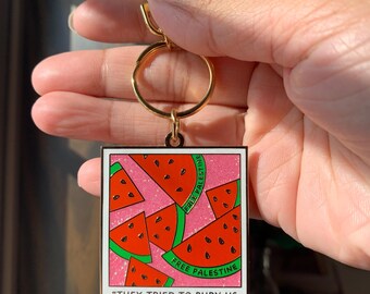 Palestine Watermelon Polaroid Keychain | Handmade Glitter Enamel