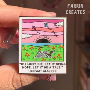 Palestina gedicht polaroid harde emaille pins | Refaat Alareer-gedicht | keffiyeh, klaproos, vliegers en watermeloen | Palestijnse speld, broche