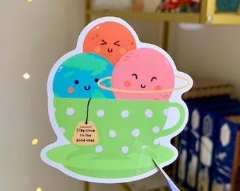 Planet Teacup vinyl sticker | Cute space art | original art | kawaii