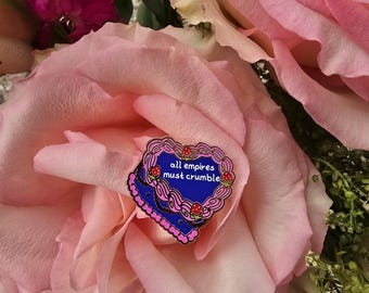 All Empires Must Crumble Cake Enamel Pin, Strawberry Details