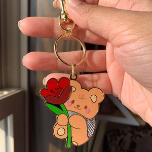 Keffiyeh Teddy Bear with Poppy Flower Keychain | Free Palestine | Handmade hard enamel keychain