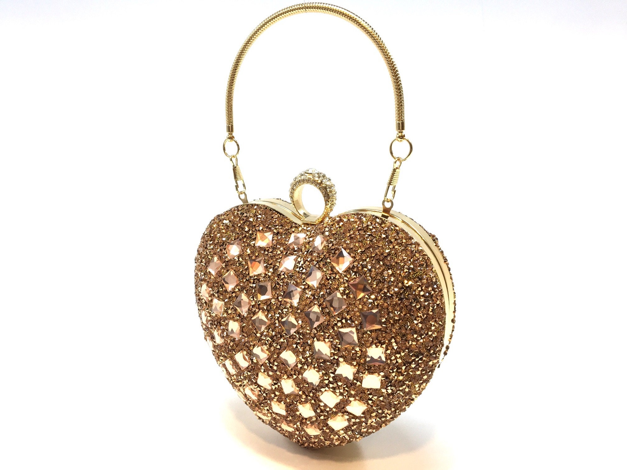 Rose Gold Clutch Purse, Rose Gold Heart Bag, Rose Gold Evening Bags for
