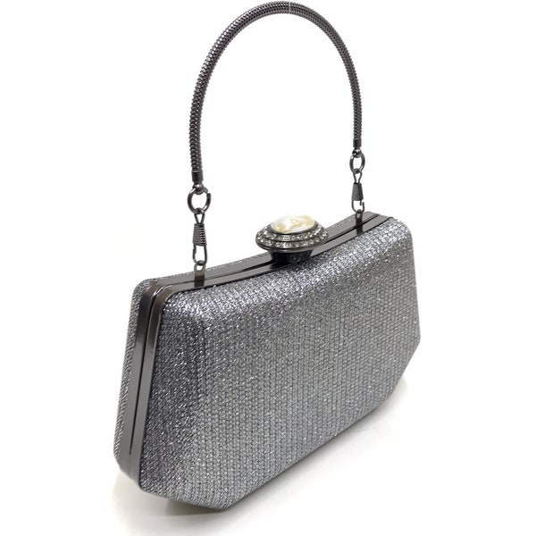 Special Occasion Metallic Gray Clutch Purse, Metallic Gray Evening Bag,  Shiny Birthday Party Purse, Elegant Gray Handbag, Bridesmaid Gift