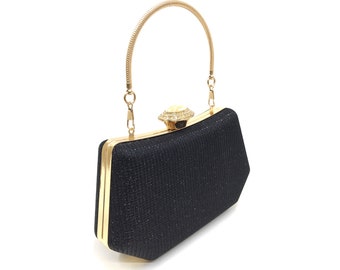 Borsa con pochette nera in tessuto glitterato, borsa da sera nera scintillante, borsa da festa nera lucida, elegante borsa a mano nera, borsa da notte regalo da damigella d'onore