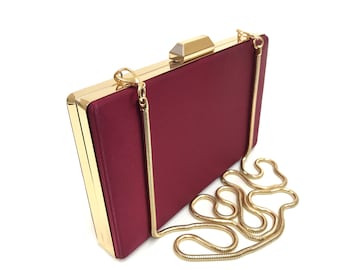 Elegante Satin Gold Burgunder Clutch Geldbörse, Burgunder Abendtasche, Satin Burgunder Abendtasche, Brautjungfer Geschenk, Burgunderrote Kupplung