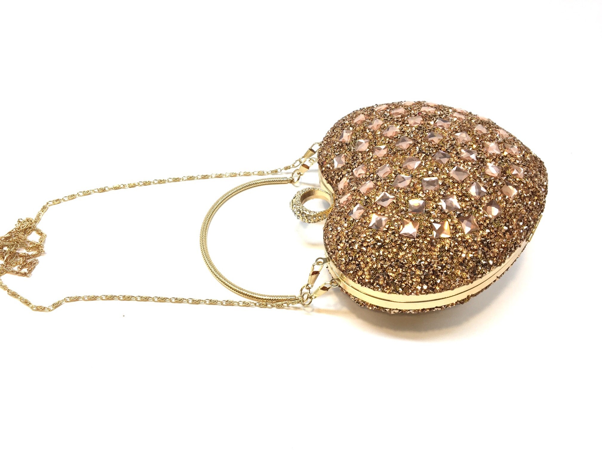 Rose Gold Clutch Purse, Rose Gold Heart Bag, Rose Gold Evening Bags for