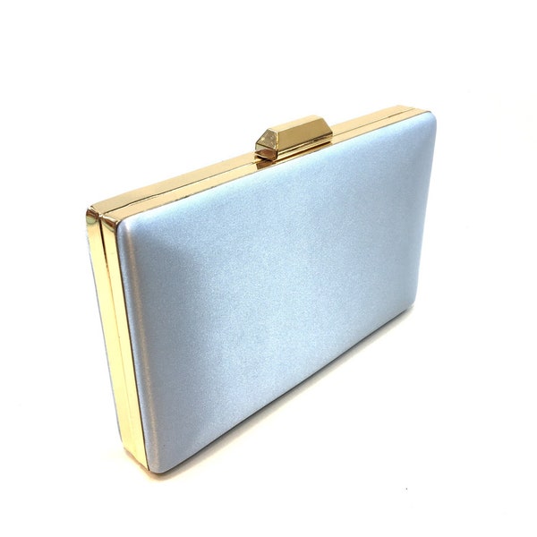 Baby Blue Satin Clutch Purse with Removable Gold Plated Chain, Baby Blue Evening Bag, Satin Clutch, Light Color Purse, BRIDESMAID Bag