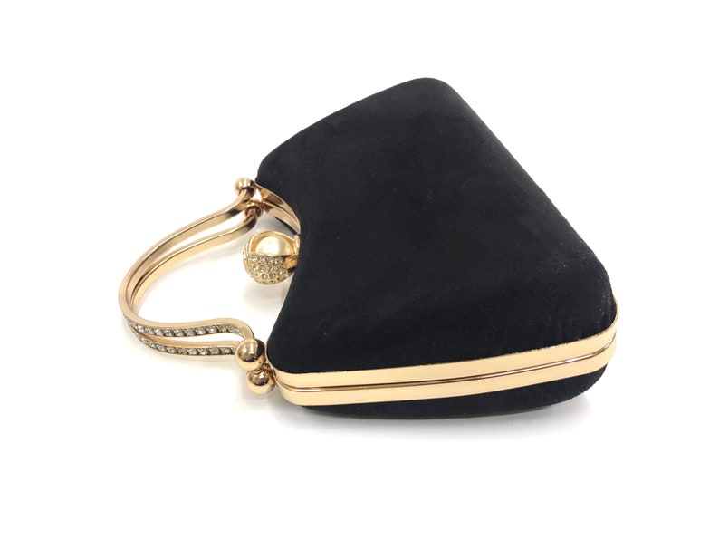Black and Gold Suede Clutch Purse with Removable Gold-Plated Chain, Suede Black Evening Bag, Black Gold Wedding Clutch, Black Gold Hand Bag zdjęcie 6