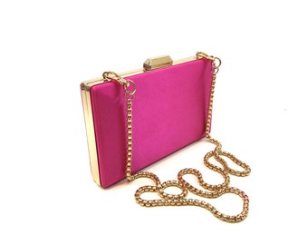 Luxury Gold and Fuchsia Satin Wedding Bag, Fuchsia Evening Bag , Clutch Purse for Night, Fuchsia Handbag, Fancy Bags, Hot Pink Clutch Purse