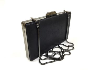 Bolso de noche negro clásico, bolso de mano negro con cadena extraíble, bolso de boda negro clásico, bolso de mano negro para fiesta de graduación, regalo para ella
