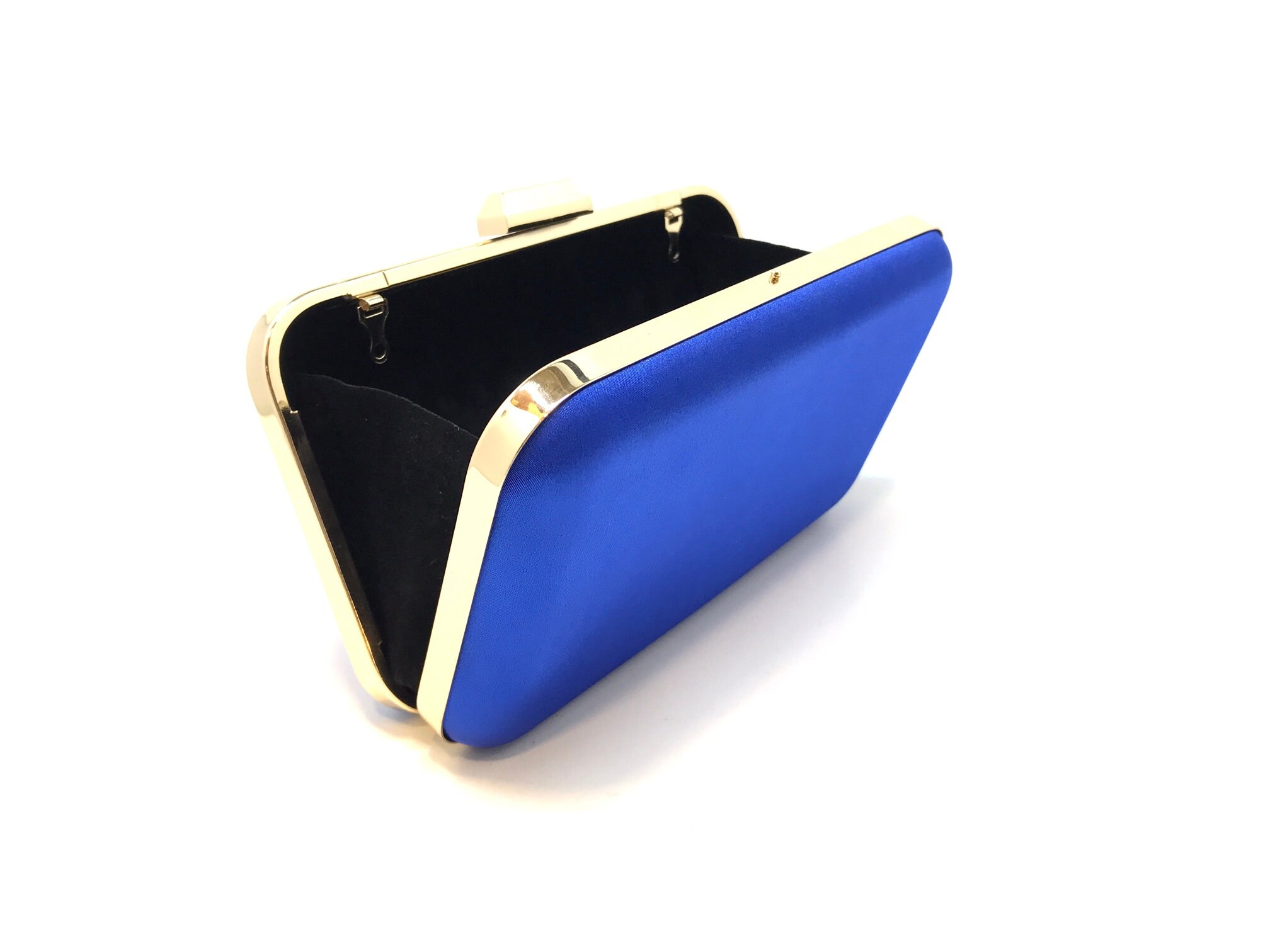 Satin Fancy Royal Blue Evening Bag With Removable Chain Gold Etsy UK