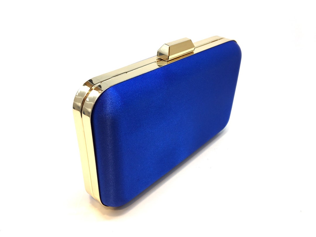 Satin Fancy Royal Blue Evening Bag With Removable Chain Gold Etsy UK