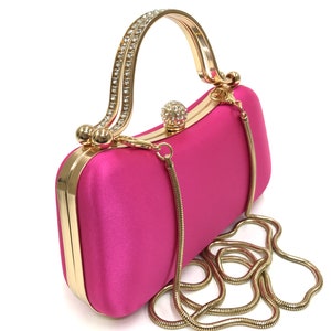 Sac de soirée en satin doré fuchsia, Pochette en satin fuchsia, Sac de mariage fuchsia, Sac de soirée fuchsia avec poignée sur le dessus, Convient pour téléphone portable