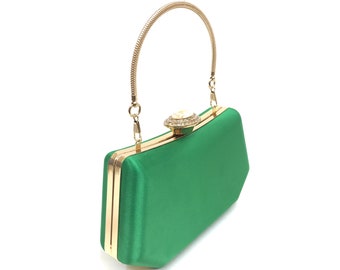 Bolso de noche verde satinado, bolso clutch de lujo verde satinado, bolso de fiesta verde, bolso verde elegante, regalo de dama de honor, bolso clutch verde dorado