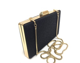 Bolso clutch negro brillante, con cadena extraíble, bolso clutch negro, bolso de boda elegante clásico negro, bolso de noche negro, bolso de fiesta negro